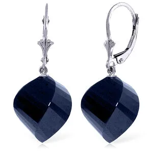 30.5 Carat 14K Solid White Gold Leverback Earrings Twisted Briolette Sapphire