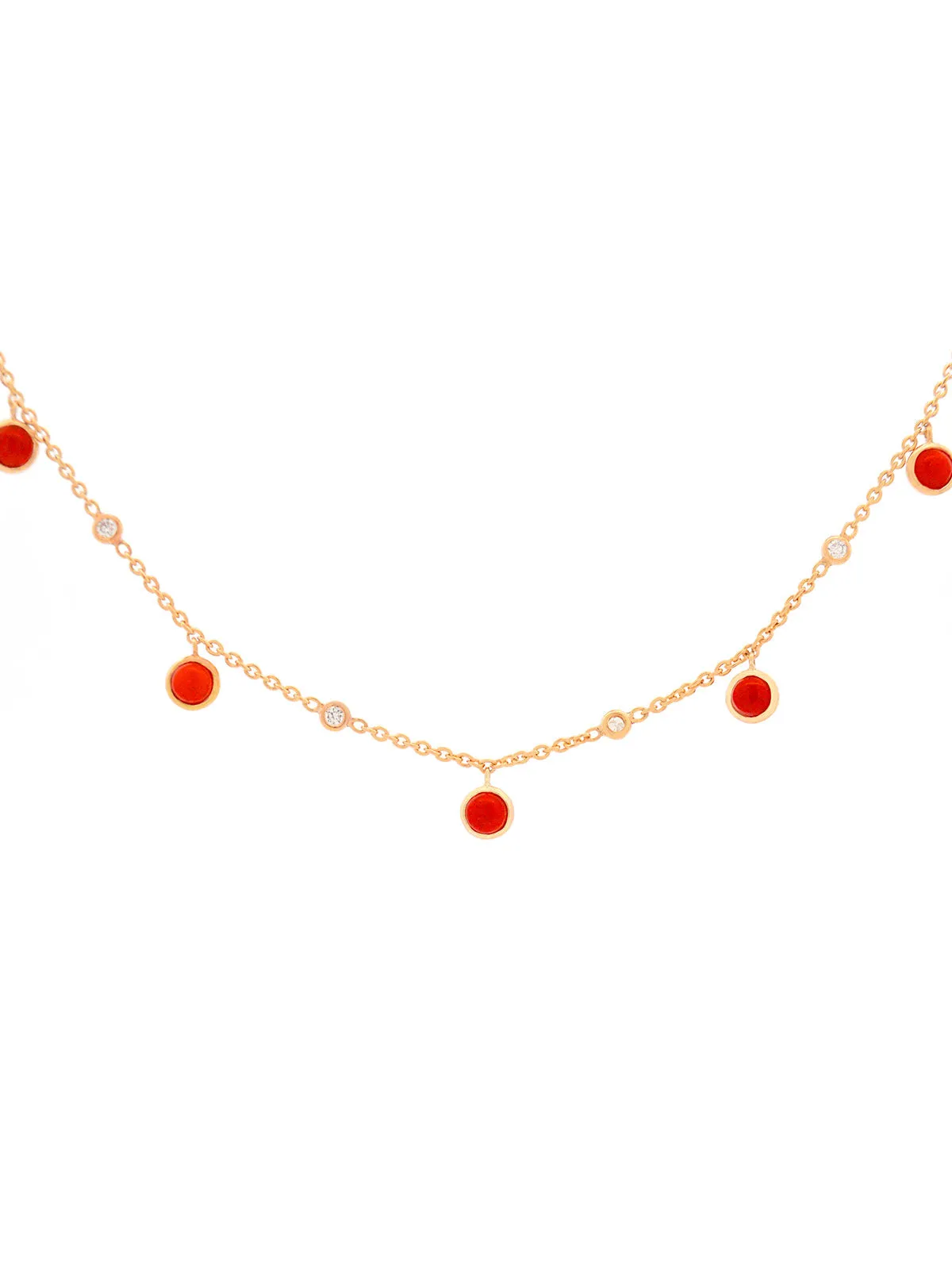 3.11ct Red Coral Diamond 18K Gold Floating Necklace