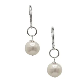 341-01-AS | POST HOOP EARRING W/ EDISON DROP ( WHITE/ANTIQUE SILVER)