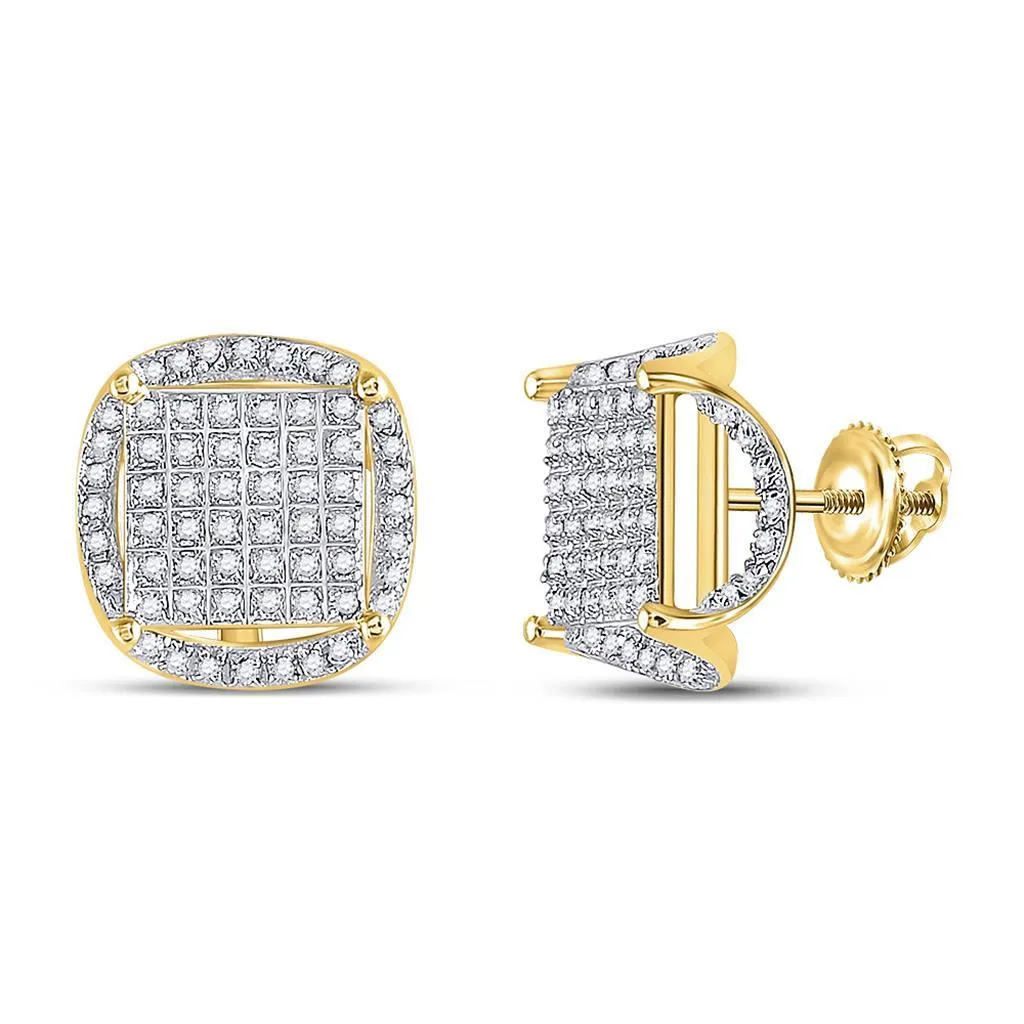 3D Illusion Solitaire Micro Pave Diamond Earrings 10K Gold