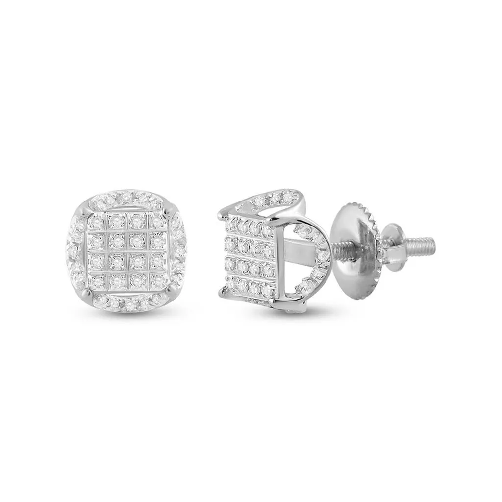 3D Illusion Solitaire Micro Pave Diamond Earrings 10K Gold