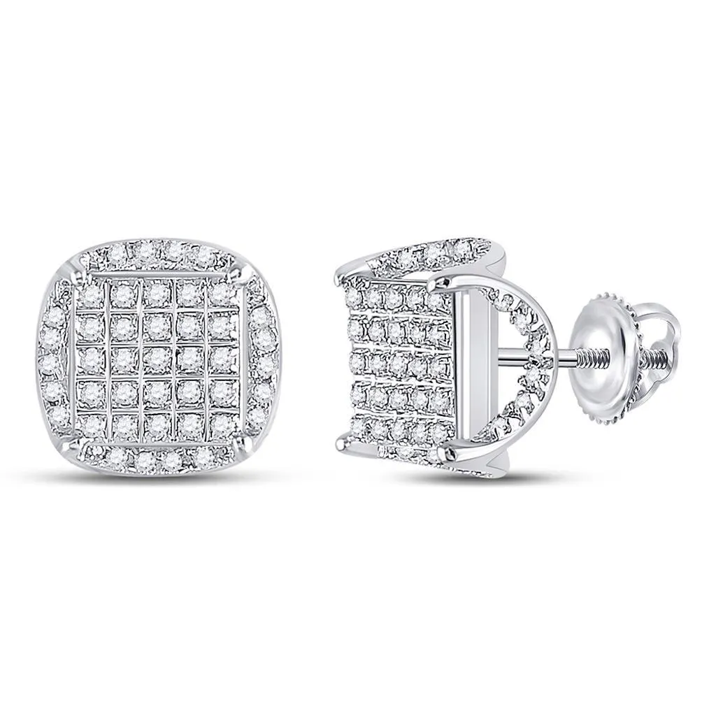 3D Illusion Solitaire Micro Pave Diamond Earrings 10K Gold