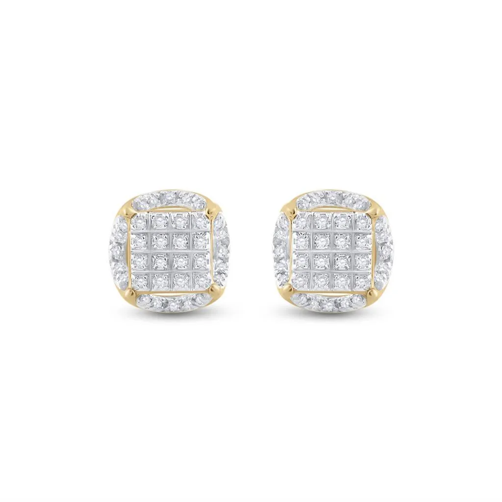 3D Illusion Solitaire Micro Pave Diamond Earrings 10K Gold