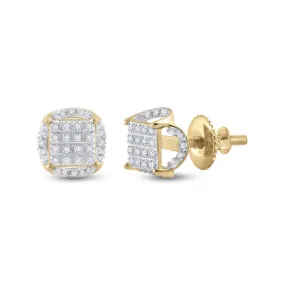 3D Illusion Solitaire Micro Pave Diamond Earrings 10K Gold