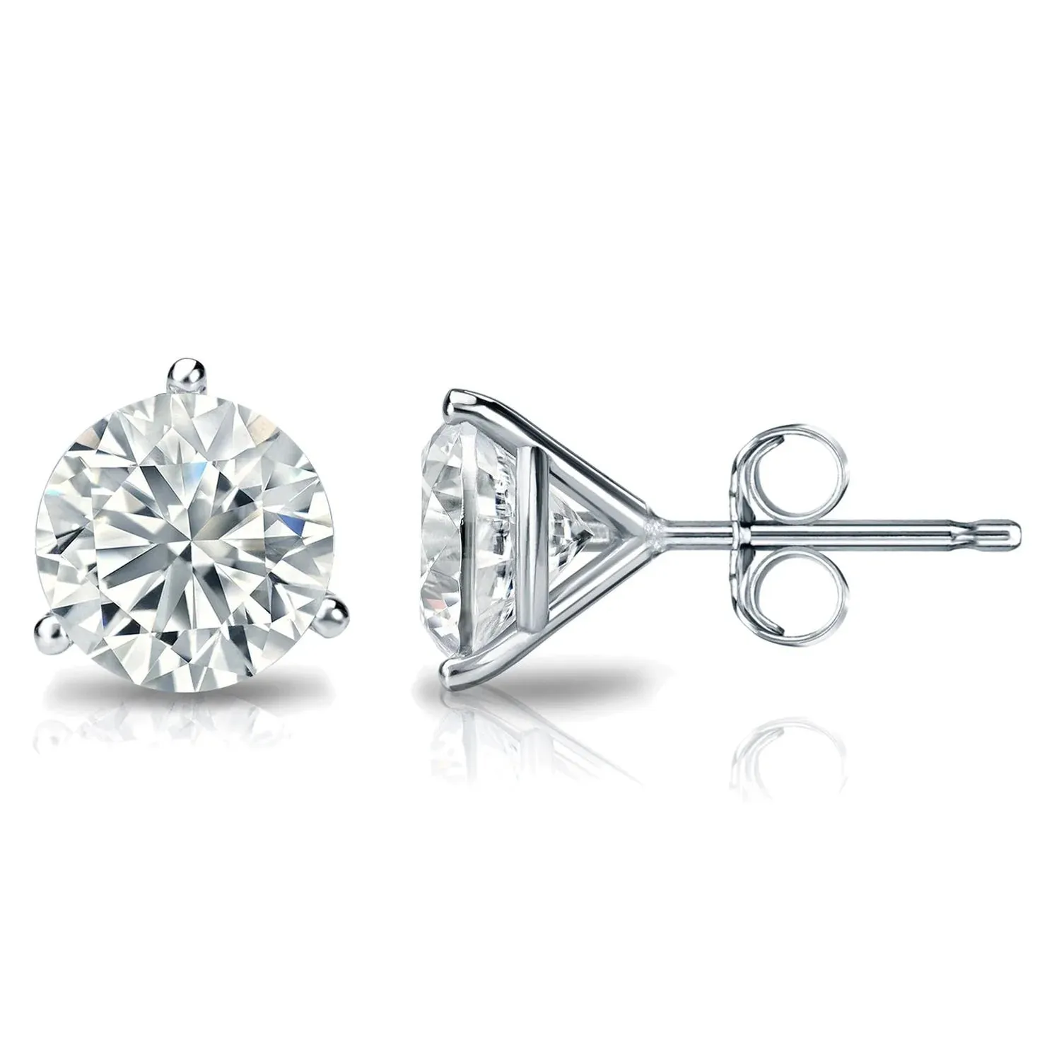 4 Carat Round 14K White Gold 3 Prong Martini Set Diamond Solitaire Stud Earrings