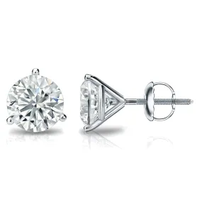 4 Carat Round 14K White Gold 3 Prong Martini Set Diamond Solitaire Stud Earrings