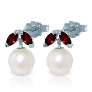 4.4 Carat 14K Solid White Gold Stud Earrings Pearl Garnet