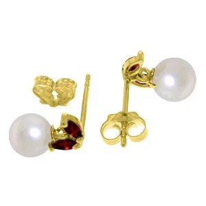 4.4 Carat 14K Solid Yellow Gold Stud Earrings Pearl Garnet