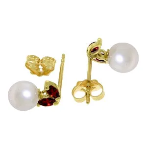 4.4 Carat 14K Solid Yellow Gold Stud Earrings Pearl Garnet