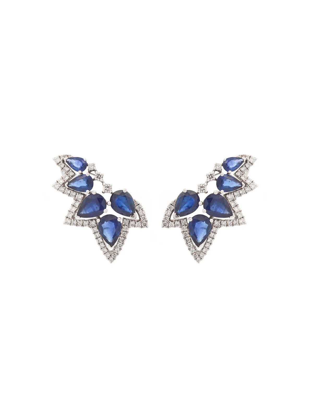 5.50ct Sapphire Diamond 18K Gold Cluster Climber Earrings