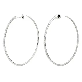 60mm Twisted Creole Diamond Earrings - White Gold