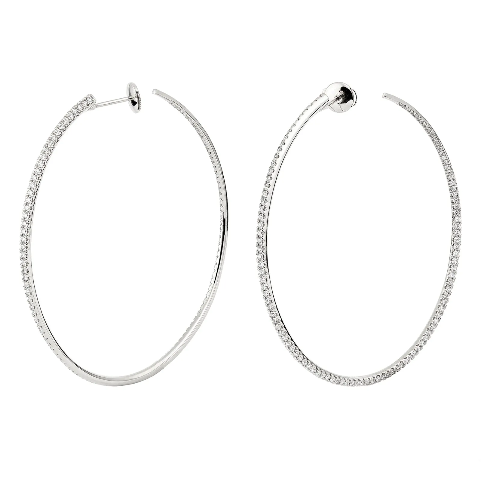 60mm Twisted Creole Diamond Earrings - White Gold