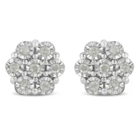 .925 Sterling Silver 1/2 Cttw Round-Cut Diamond Miracle-Set Floral Cluster Button Stud Earrings (I-J Color, I2-I3 Clarity)