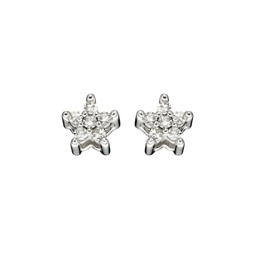 9ct White Gold Diamond Star Stud Earrings GE2353