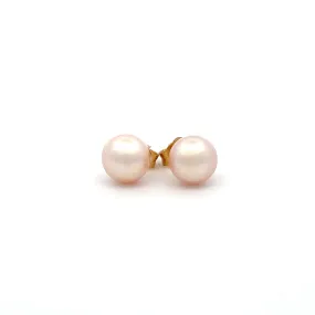 9K Yellow Gold 6-7mm Button Shaped Natural Colour Freshwater Pearl Studs