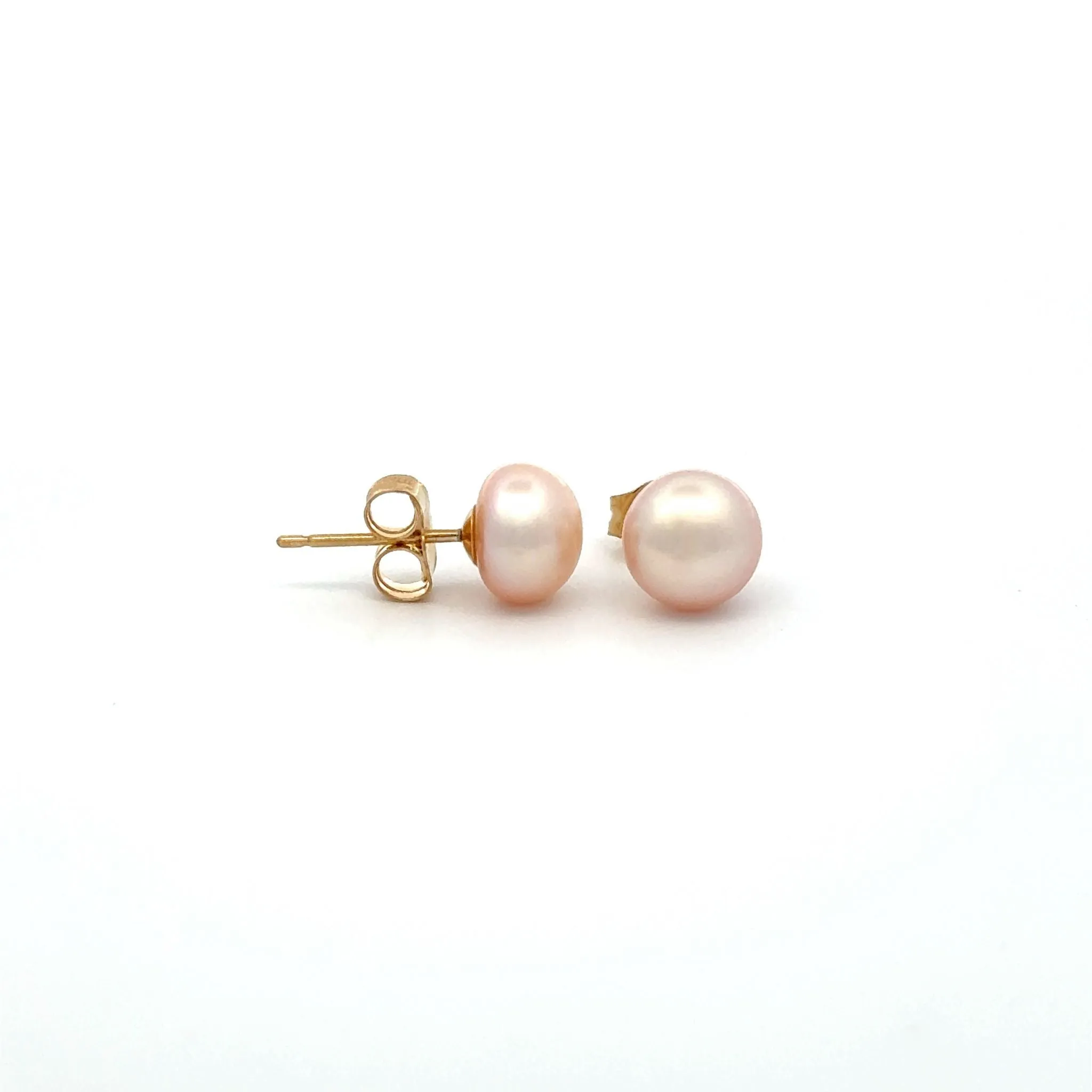 9K Yellow Gold 6-7mm Button Shaped Natural Colour Freshwater Pearl Studs