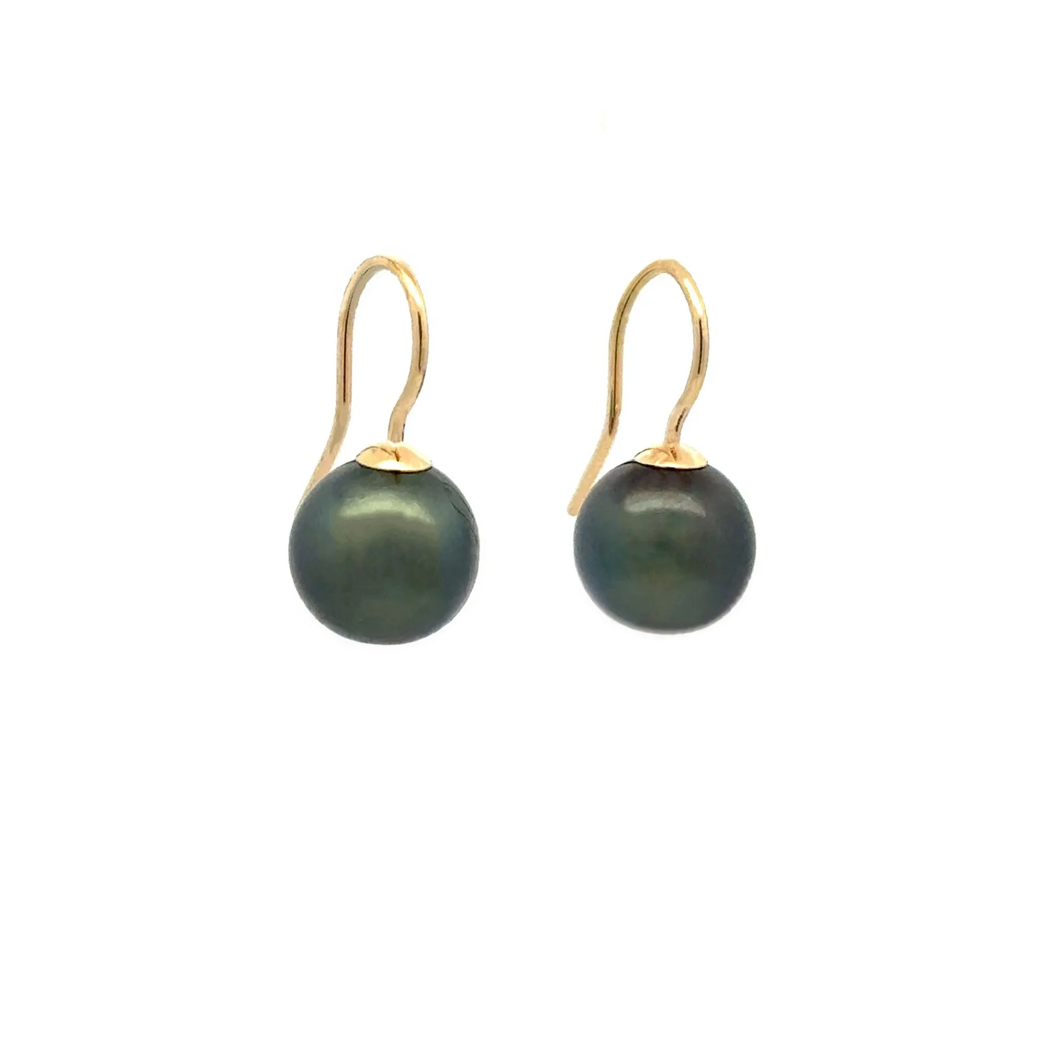 9K Yellow Gold Tahitian 9-10mm Cultured Pearl Hook Earrings