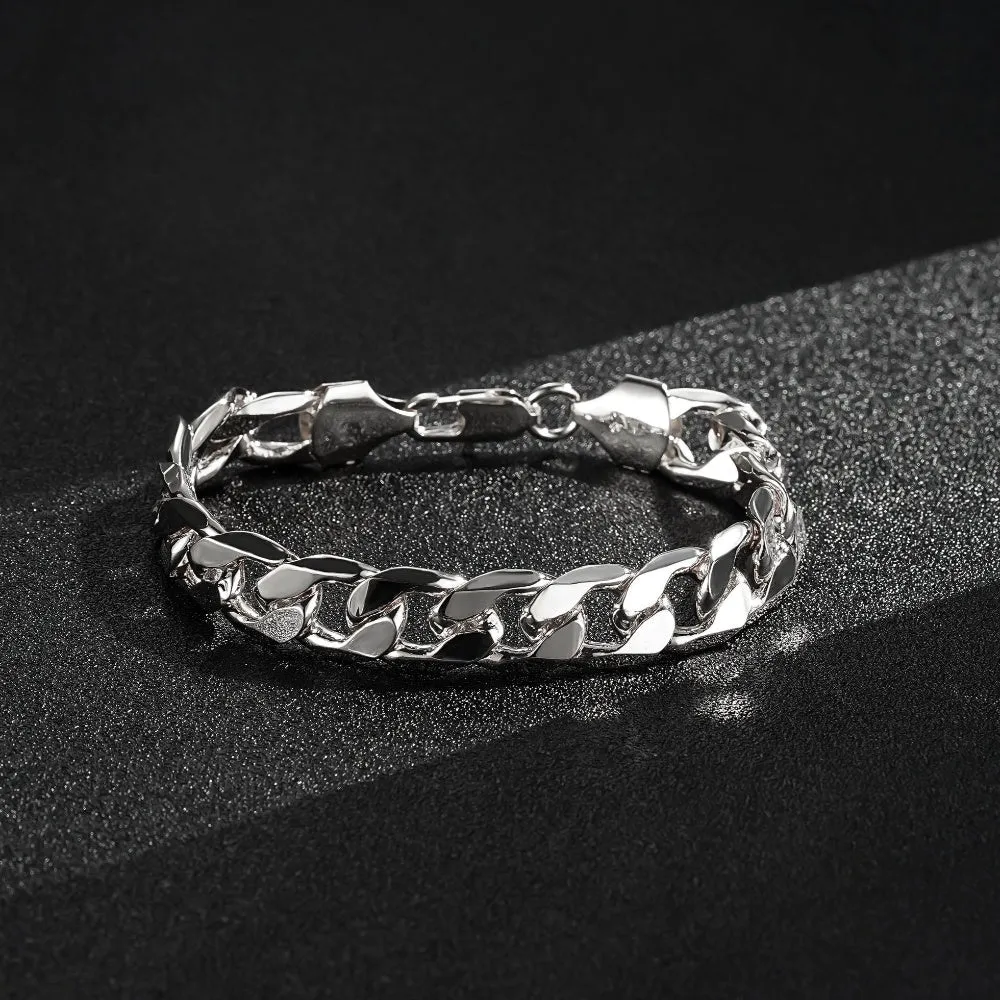 9mm Silver Cuban Curb Bracelet 8 Inches