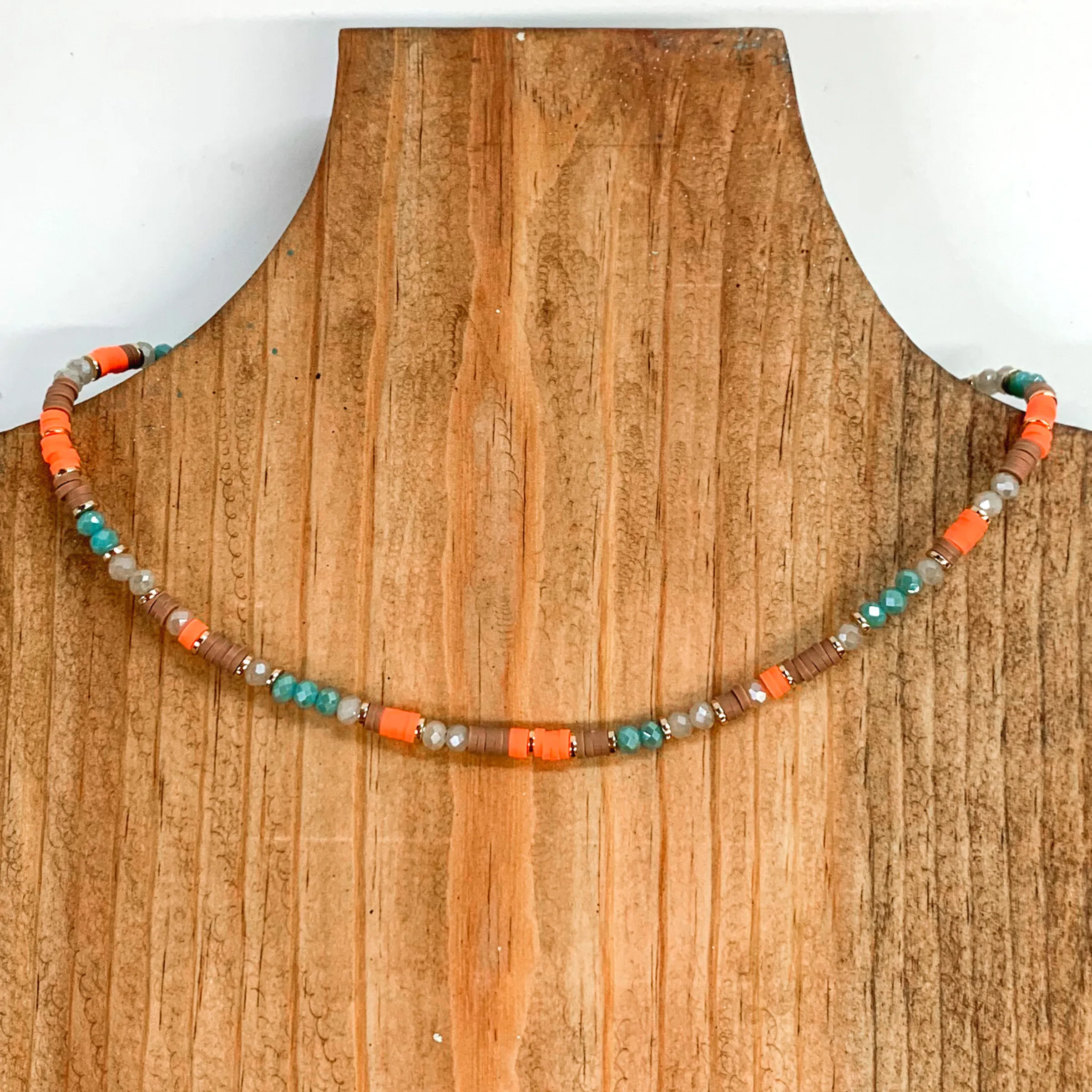 Above Basics Crystal and Disc Beaded Necklace in Tan Mix