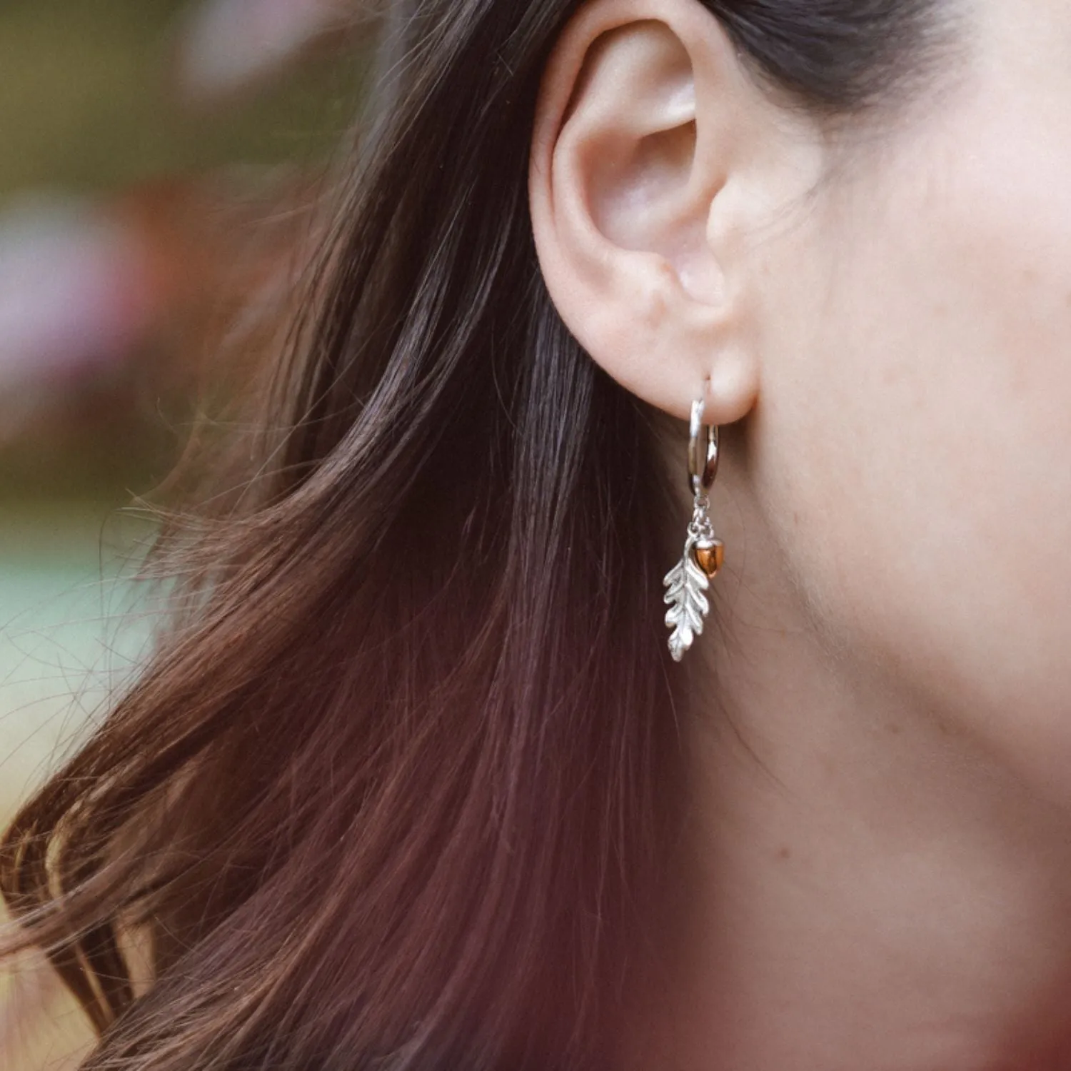 Acorn & Oak Leaf Hoop Earrings