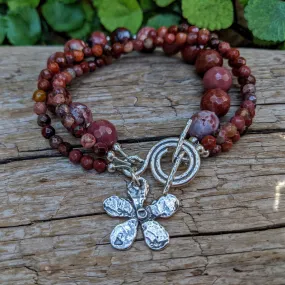 Agate Multi Strand Bracelet with Flower Charm