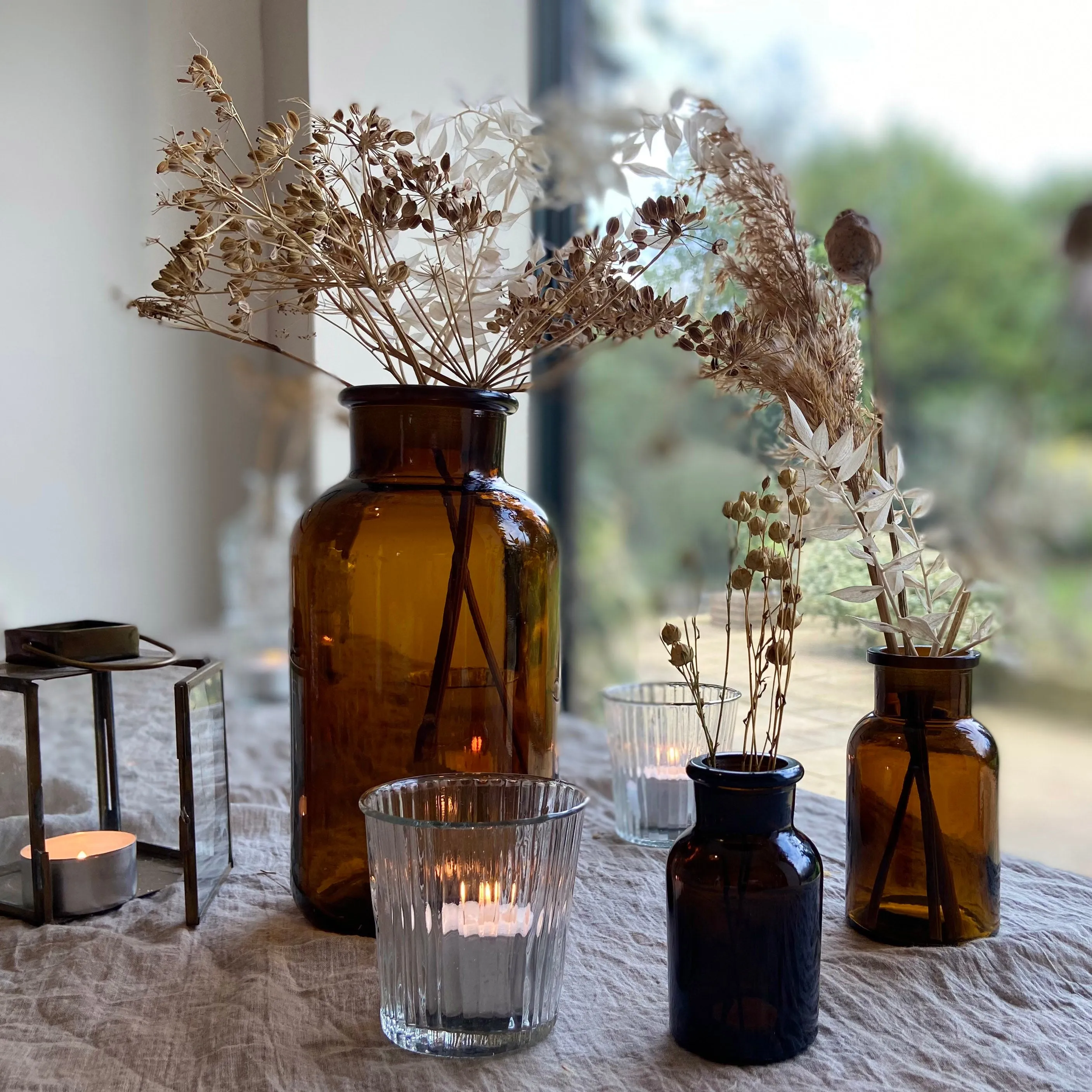 Amber Brown Glass Apothecary Bottles - Wedding Vases