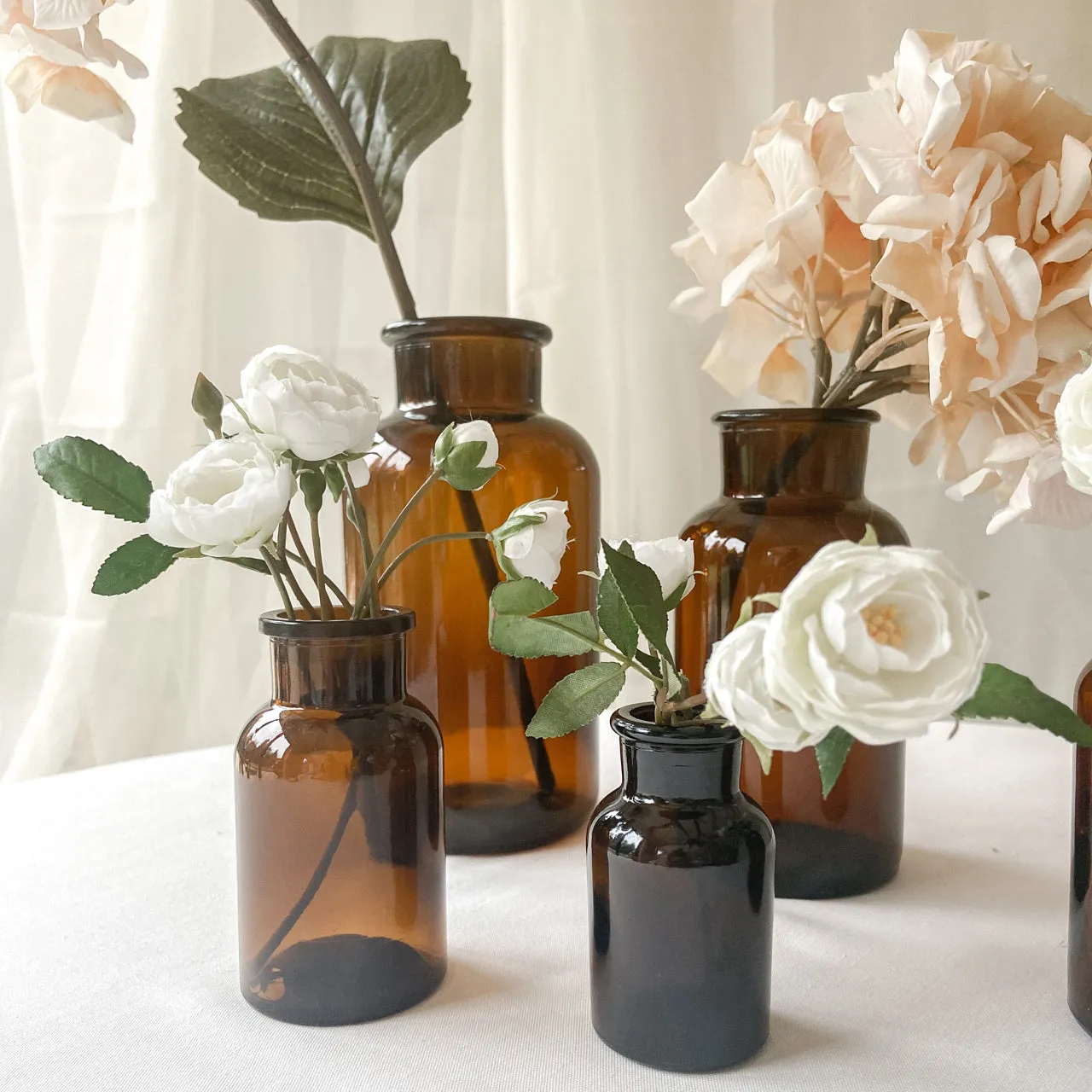 Amber Brown Glass Apothecary Bottles - Wedding Vases