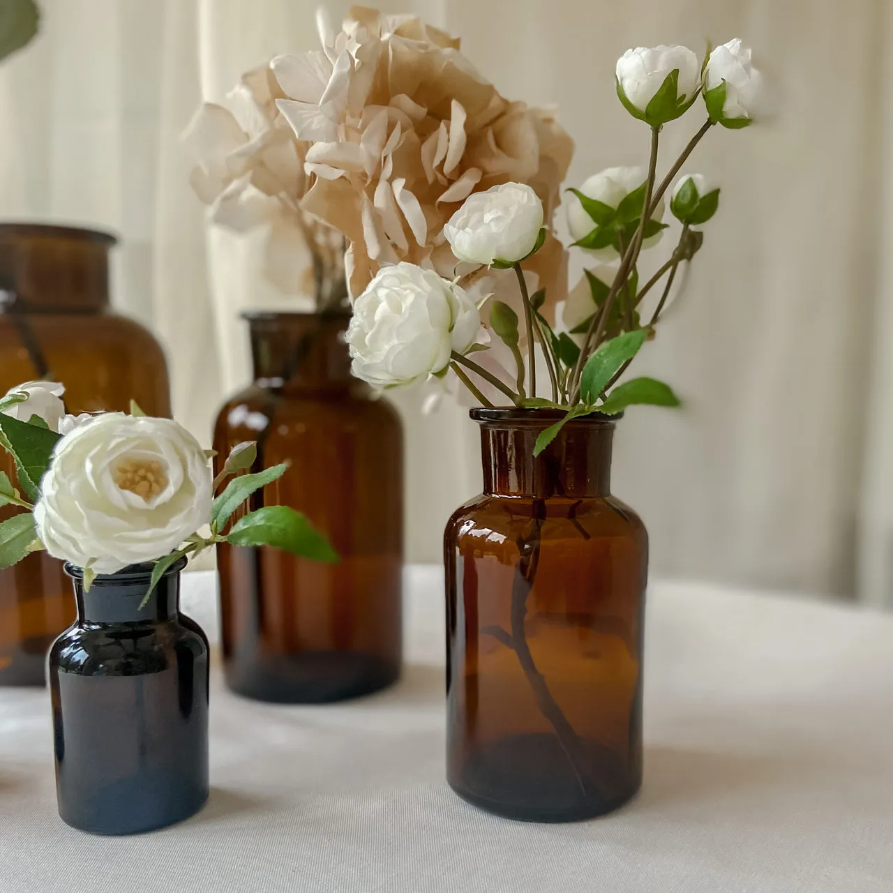 Amber Brown Glass Apothecary Bottles - Wedding Vases