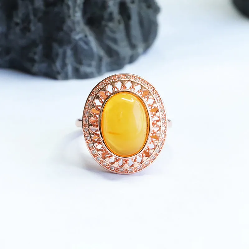 Amber Honey Wax Hollow Ring crafted from Beeswax Amber in Sterling Silver