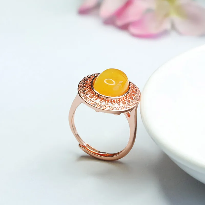 Amber Honey Wax Hollow Ring crafted from Beeswax Amber in Sterling Silver