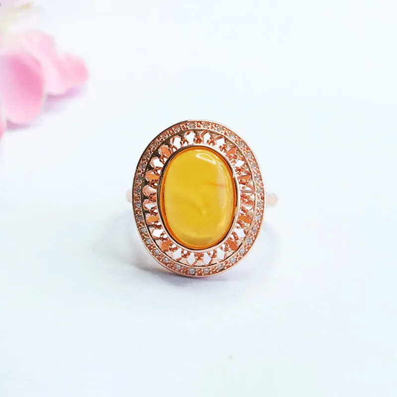 Amber Honey Wax Hollow Ring crafted from Beeswax Amber in Sterling Silver