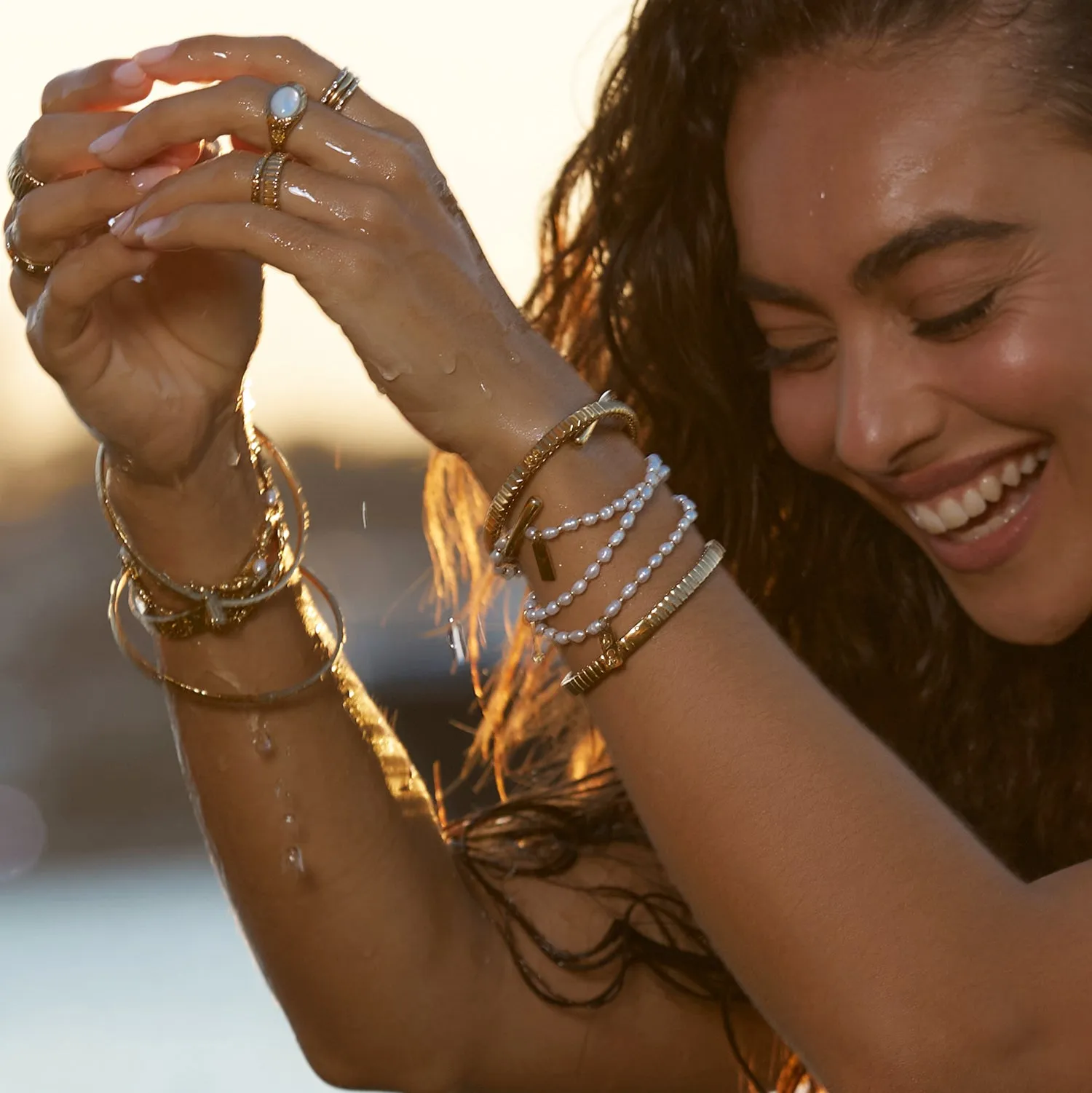 Amber Pearl and Gold Bracelet