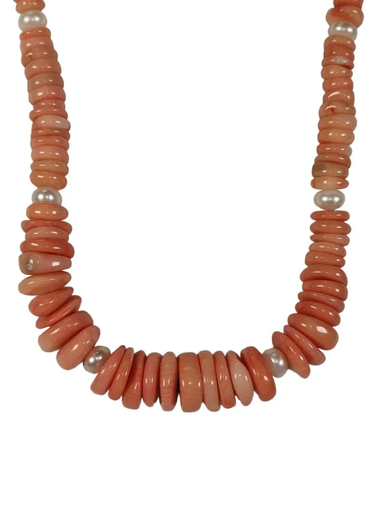 angel skin coral and pearls necklace