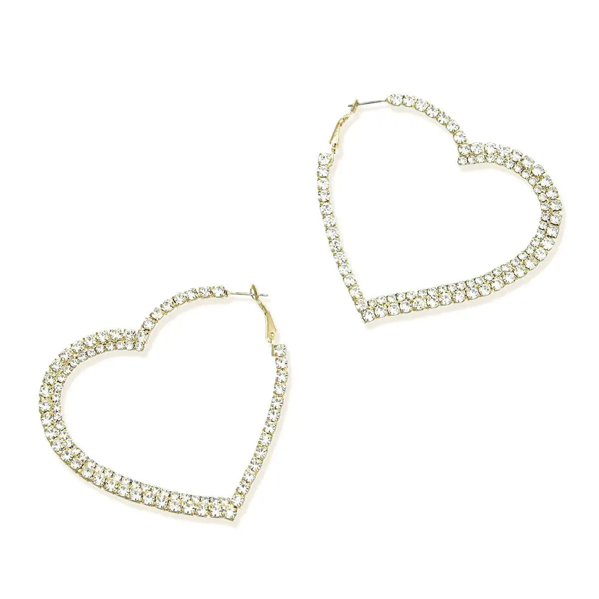 Angled Pavé Heart Hoop Earrings Gold Plated