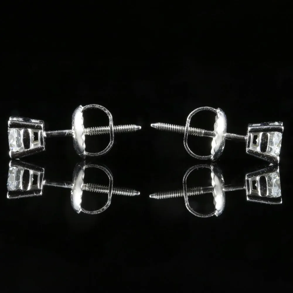 Antique Victorian Diamond Stud Earrings 18Ct White Gold