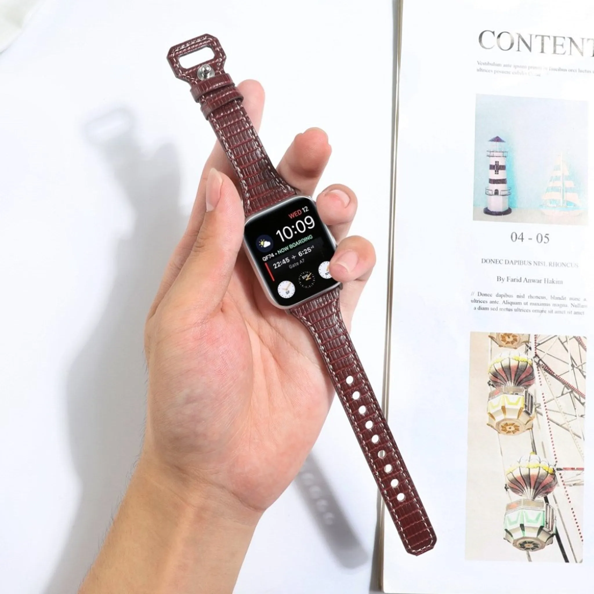 Apple Watch 40mm bamboo textured genuine leather watch strap - Brown