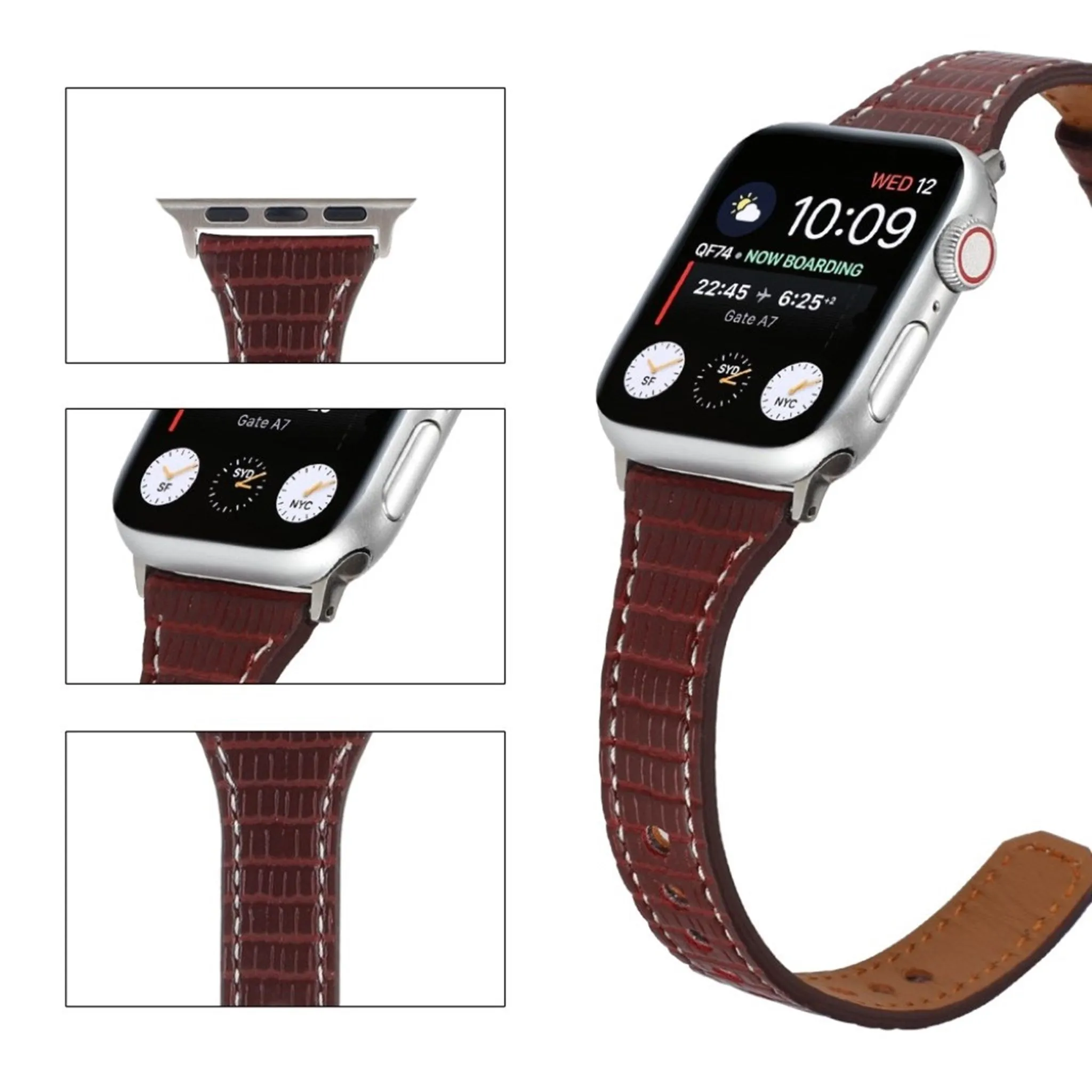 Apple Watch 40mm bamboo textured genuine leather watch strap - Brown