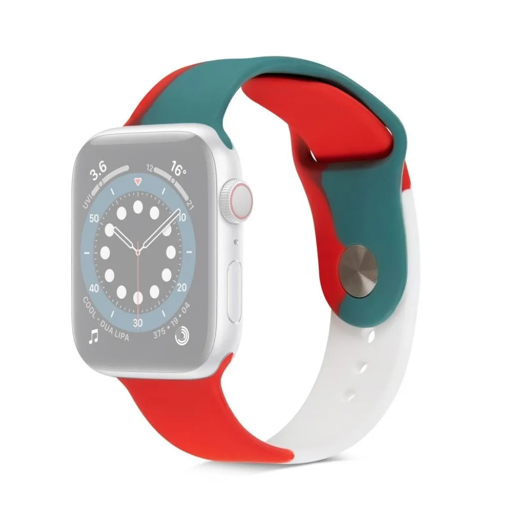 Apple Watch 40mm contrast color silicone watch strap - Red / White / Green / Size: S