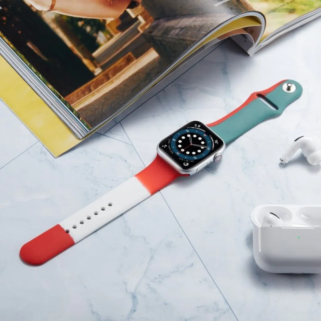 Apple Watch 40mm contrast color silicone watch strap - Red / White / Green / Size: S