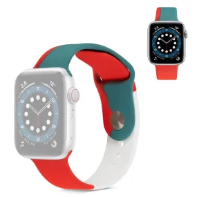 Apple Watch 40mm contrast color silicone watch strap - Red / White / Green / Size: S