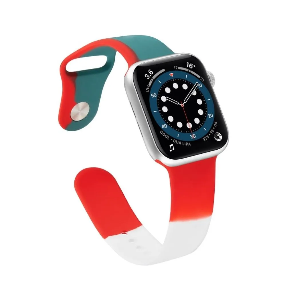 Apple Watch 40mm contrast color silicone watch strap - Red / White / Green / Size: S