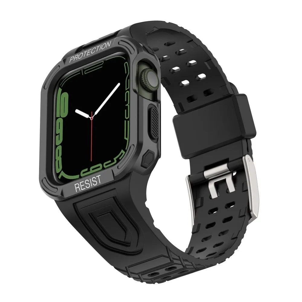 Apple Watch (41mm) color contrast watch strap    protective case - Black / Black