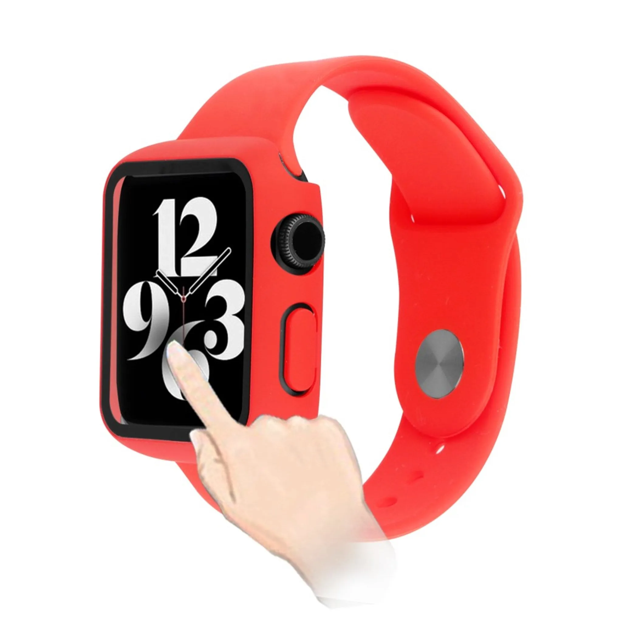 Apple Watch (41mm) silicone watch strap   tempered glass cover - Red