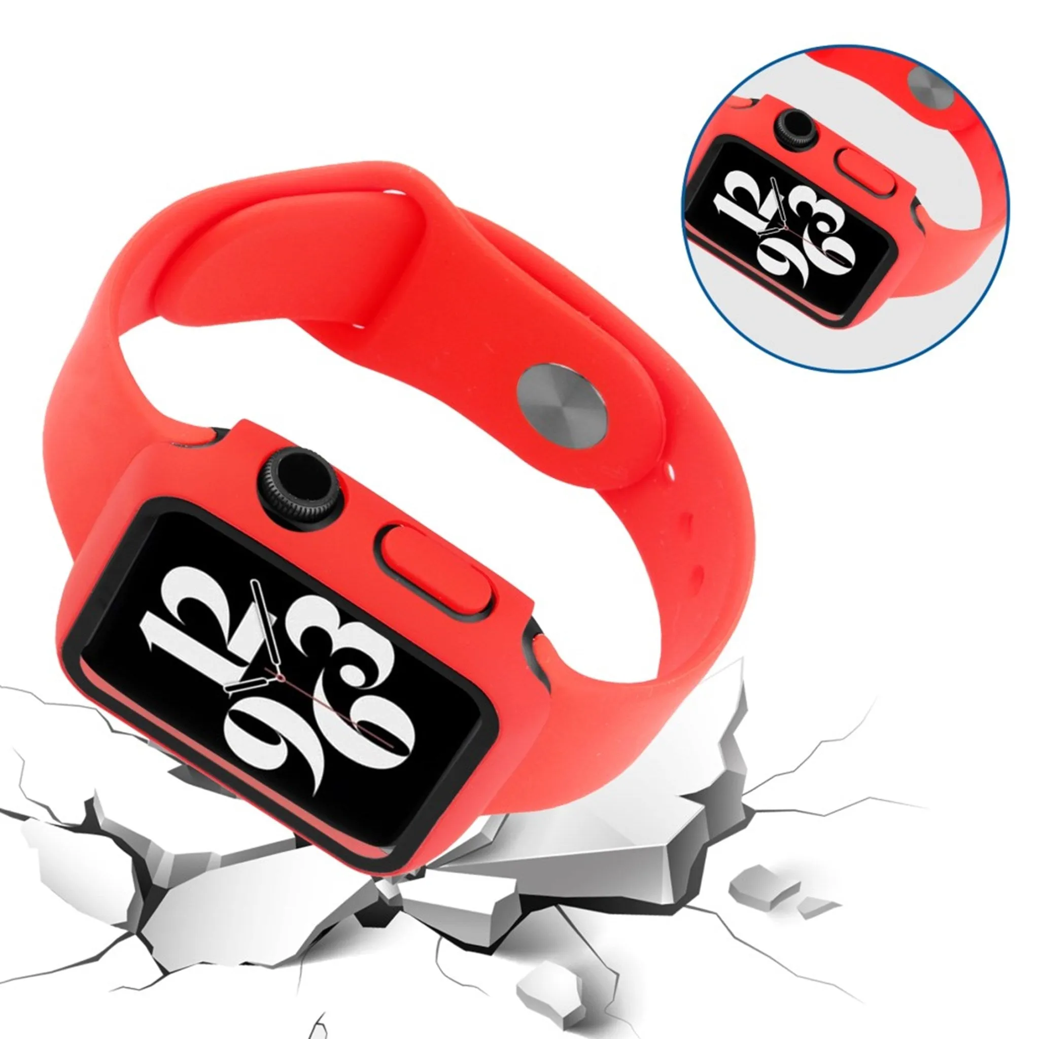 Apple Watch (41mm) silicone watch strap   tempered glass cover - Red