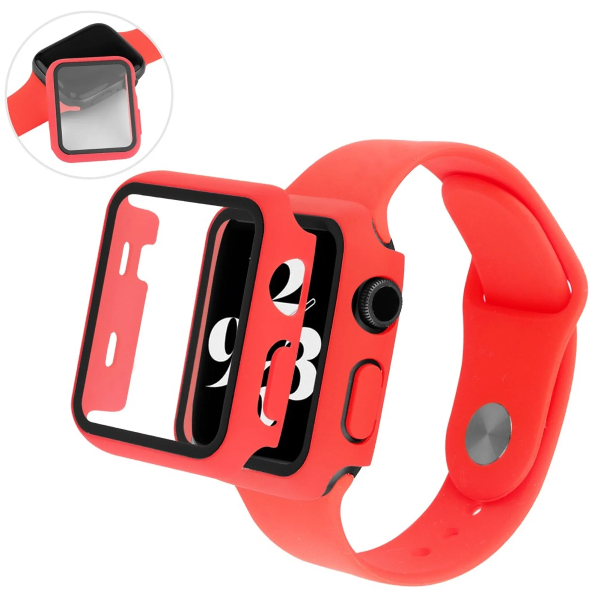 Apple Watch (41mm) silicone watch strap   tempered glass cover - Red