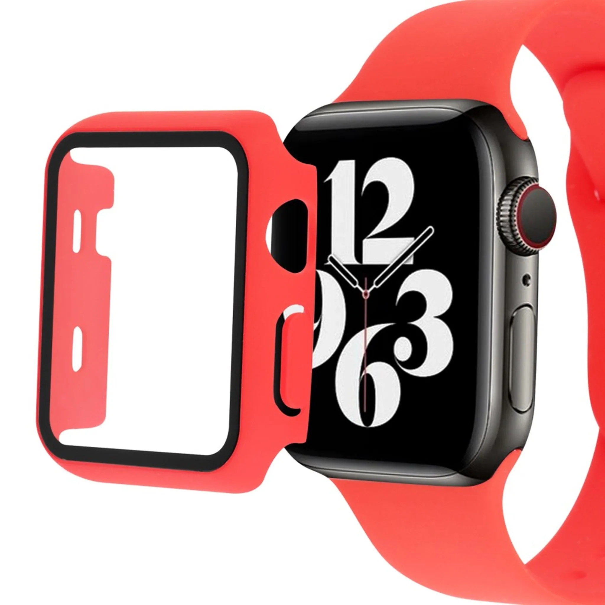 Apple Watch (41mm) silicone watch strap   tempered glass cover - Red