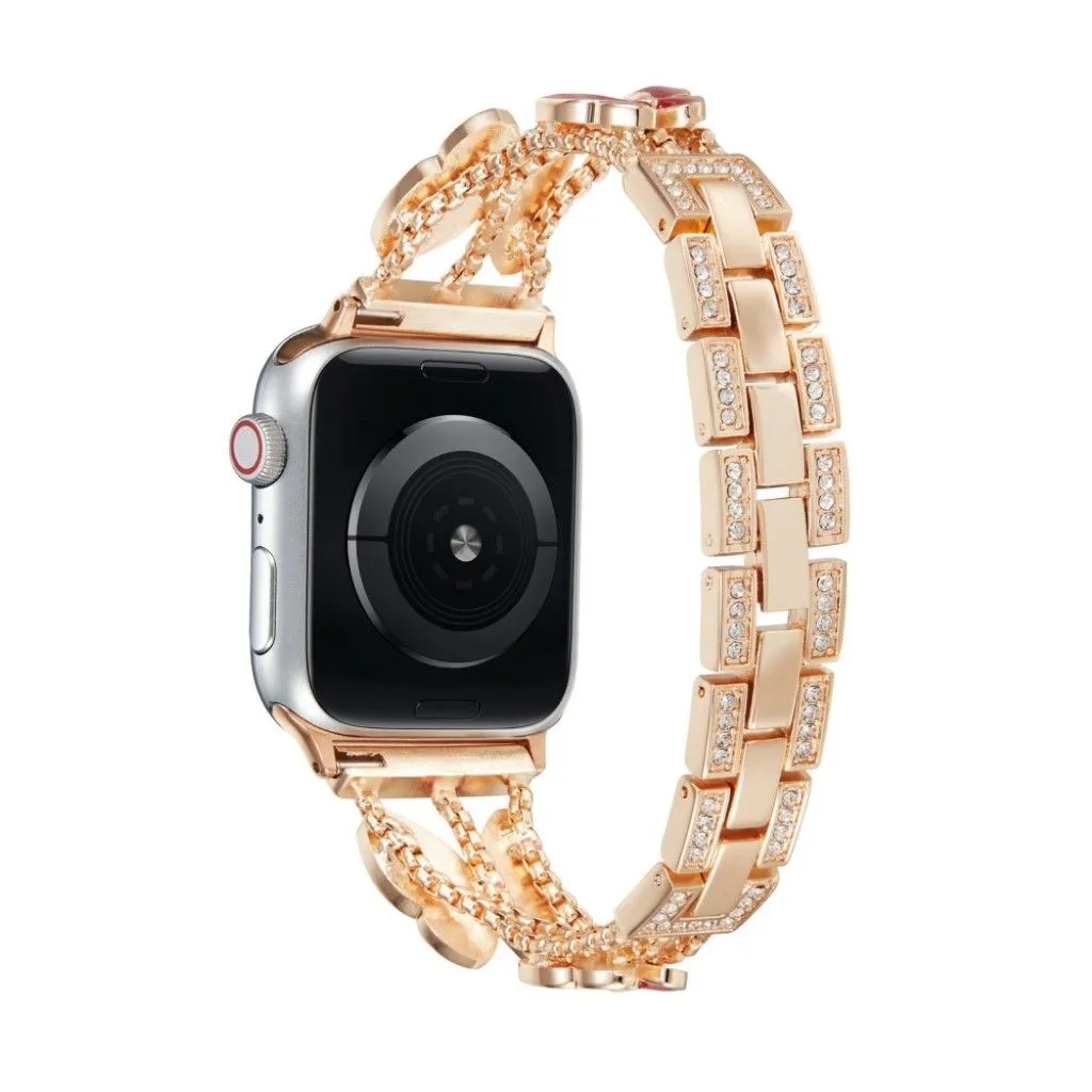 Apple Watch 42mm - 44mm rhinestone butterfly décor watch strap - Rose Gold / Black