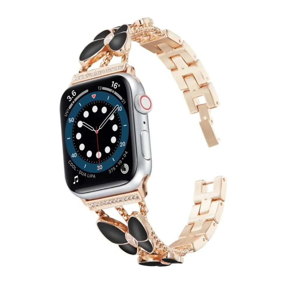 Apple Watch 42mm - 44mm rhinestone butterfly décor watch strap - Rose Gold / Black