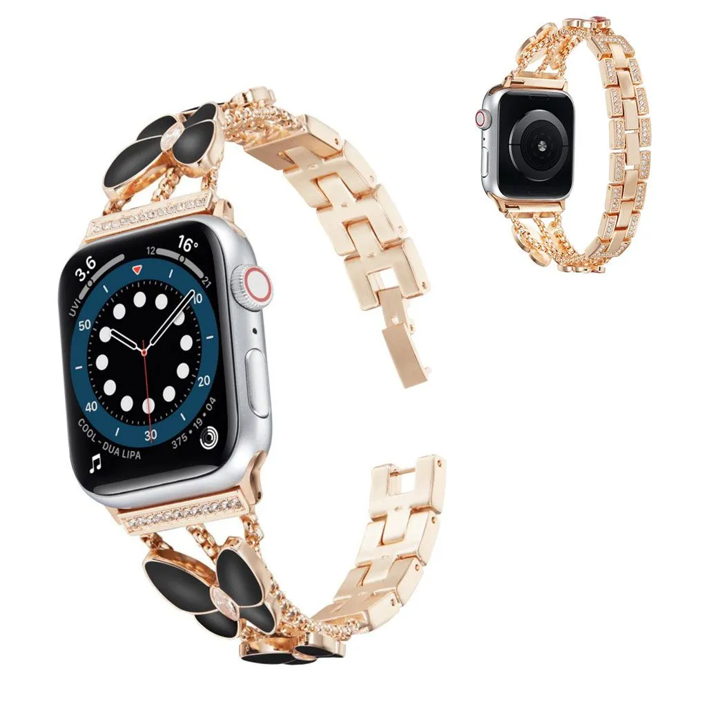 Apple Watch 42mm - 44mm rhinestone butterfly décor watch strap - Rose Gold / Black