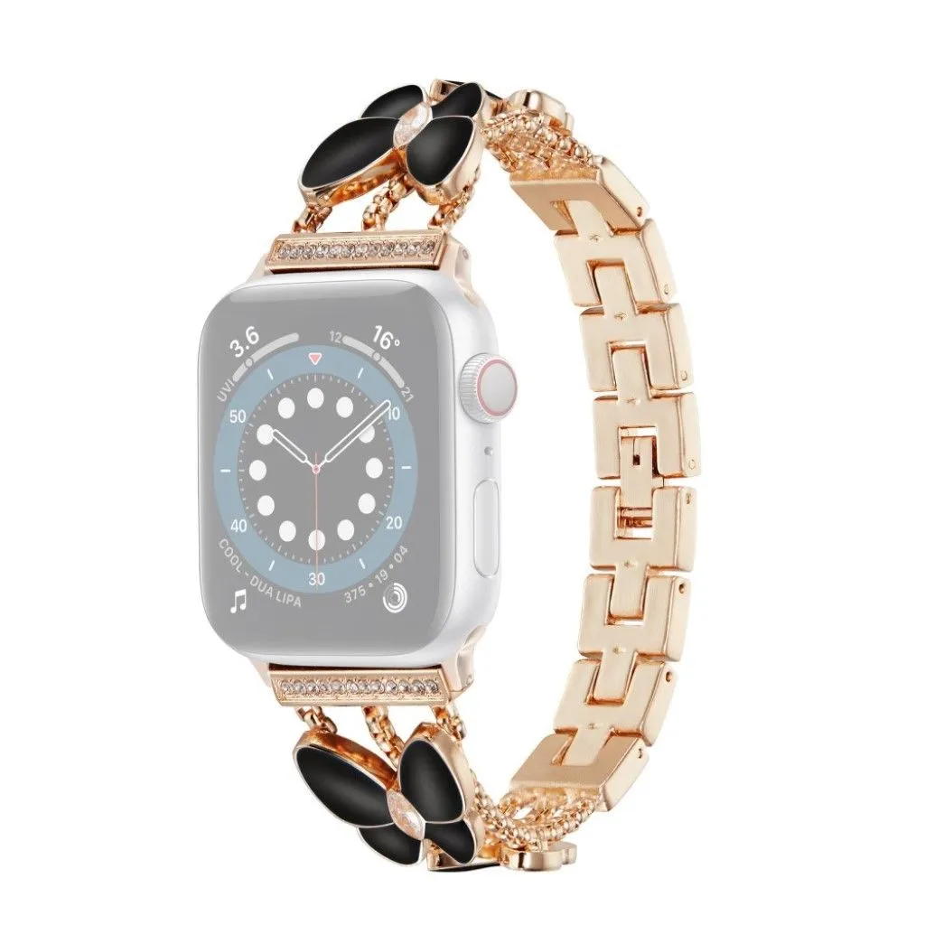 Apple Watch 42mm - 44mm rhinestone butterfly décor watch strap - Rose Gold / Black